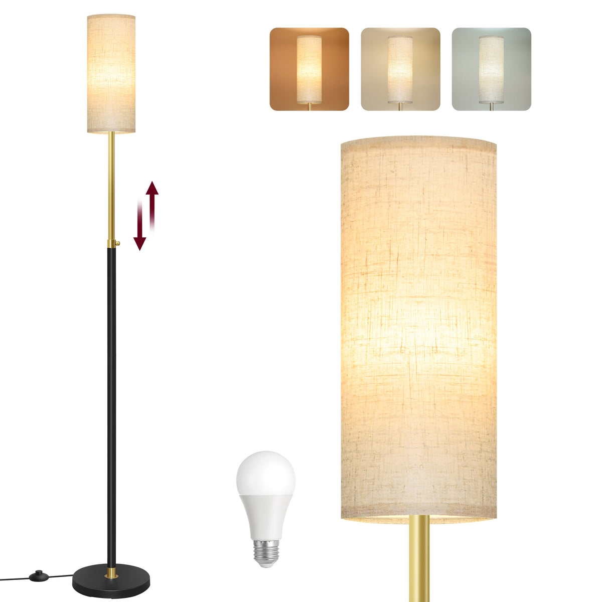 LED Vloerlamp met Linnen Kap en 3 Kleurtemperaturen