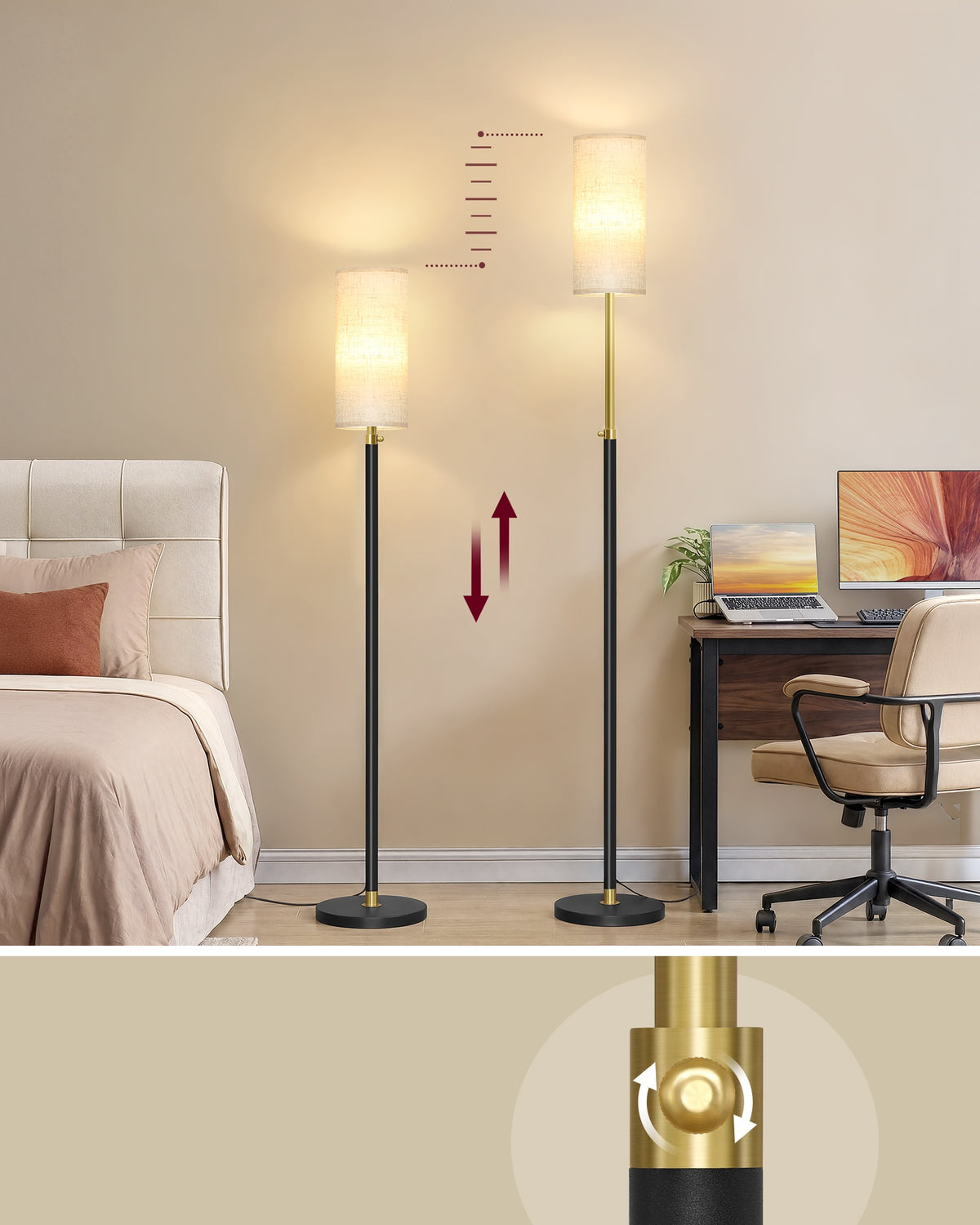 LED Vloerlamp met Linnen Kap en 3 Kleurtemperaturen