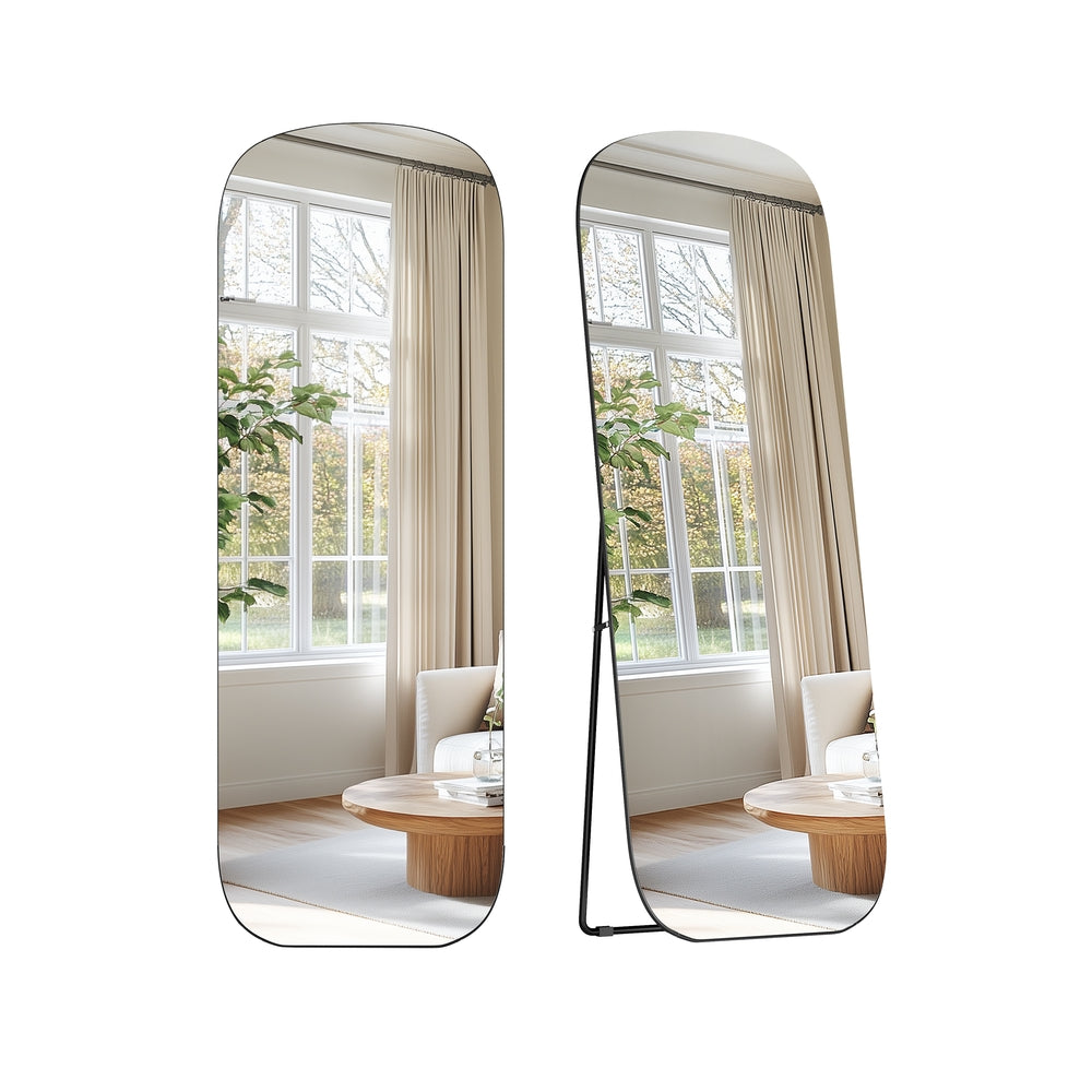 Staande Passpiegel met Afgeronde Hoeken en Aluminium Frame, 160 x 50 cm