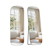 Staande Passpiegel met Afgeronde Hoeken en Aluminium Frame, 160 x 50 cm