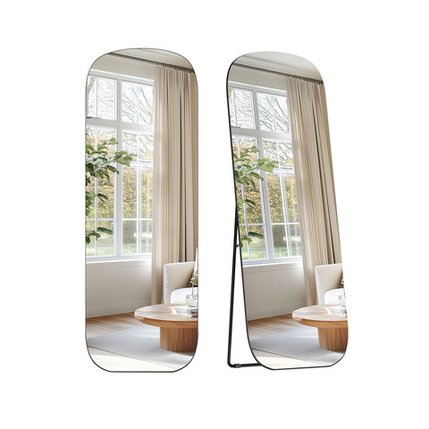 Staande Passpiegel met Afgeronde Hoeken en Aluminium Frame, 160 x 50 cm