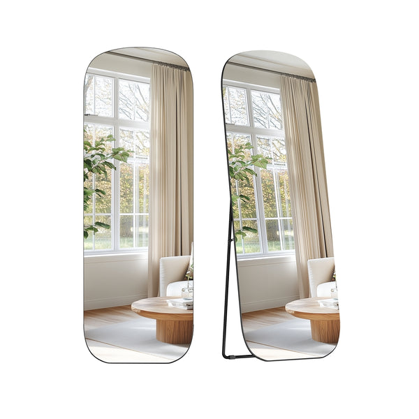 Staande Passpiegel met Afgeronde Hoeken en Aluminium Frame, 160 x 50 cm