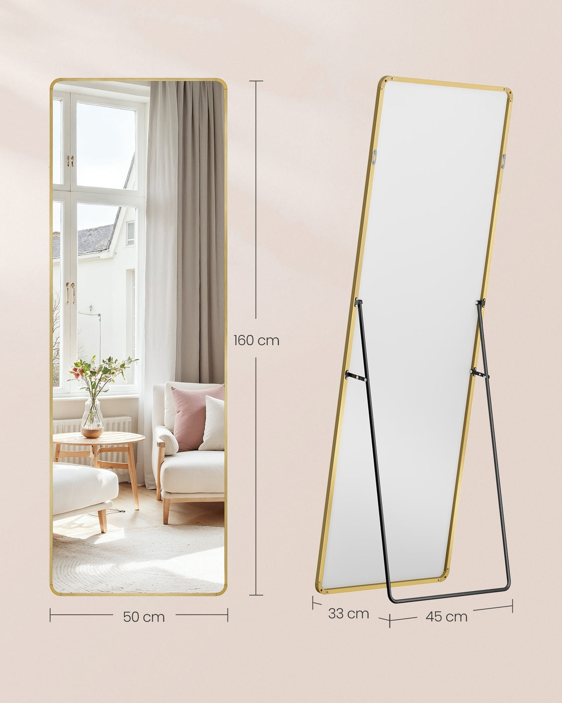 Staande Passpiegel met Rechthoekig Aluminium Frame
