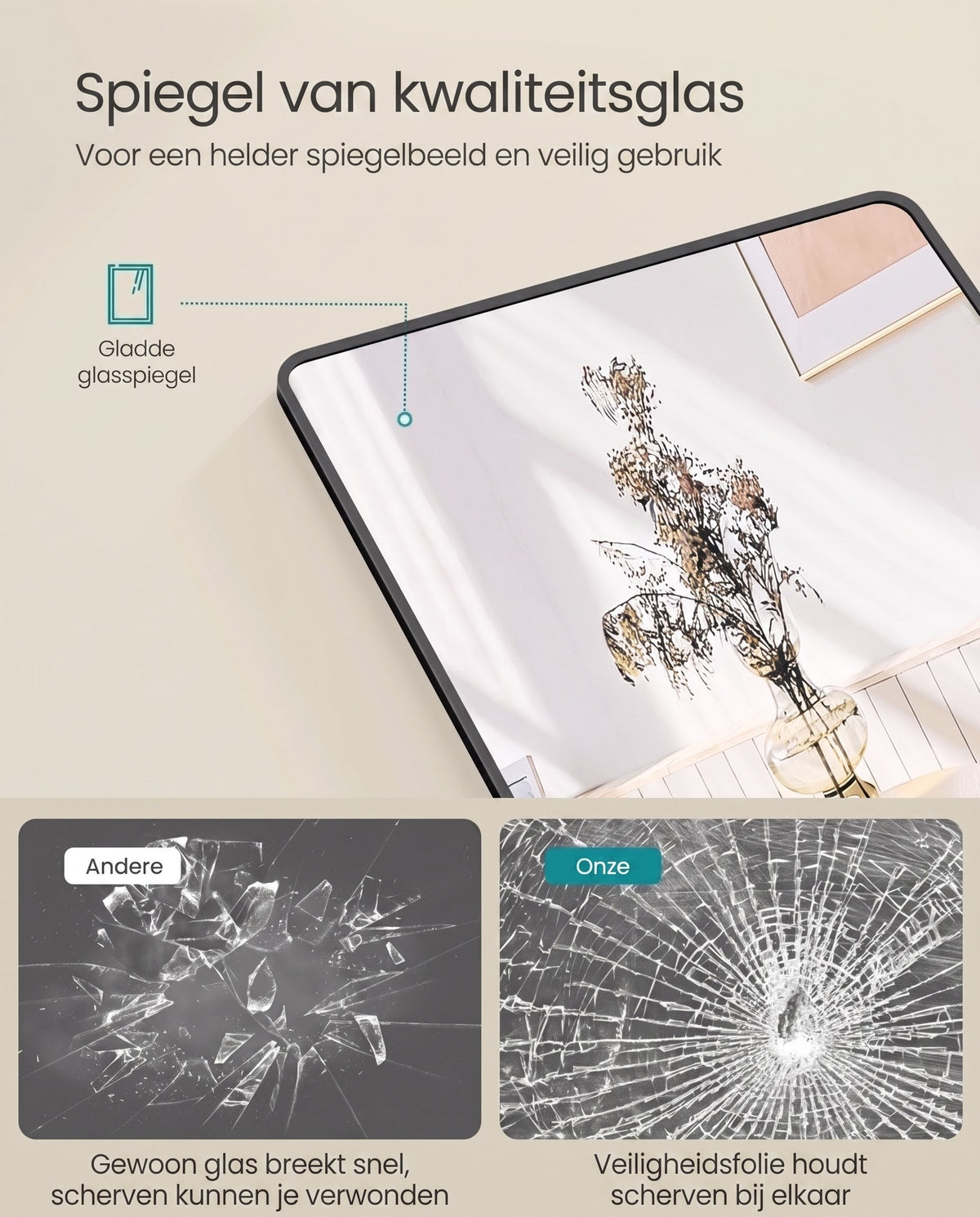 Staande Passpiegel met Rechthoekig Aluminium Frame