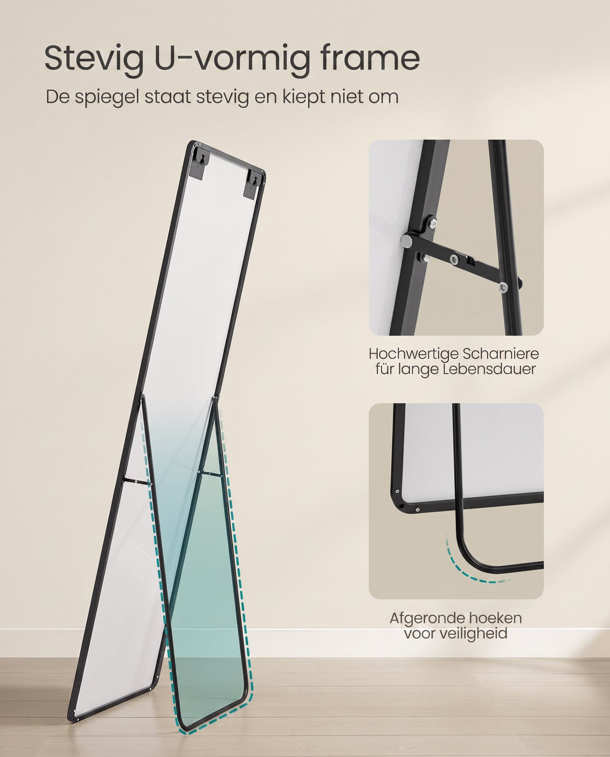 Staande Passpiegel met Rechthoekig Aluminium Frame