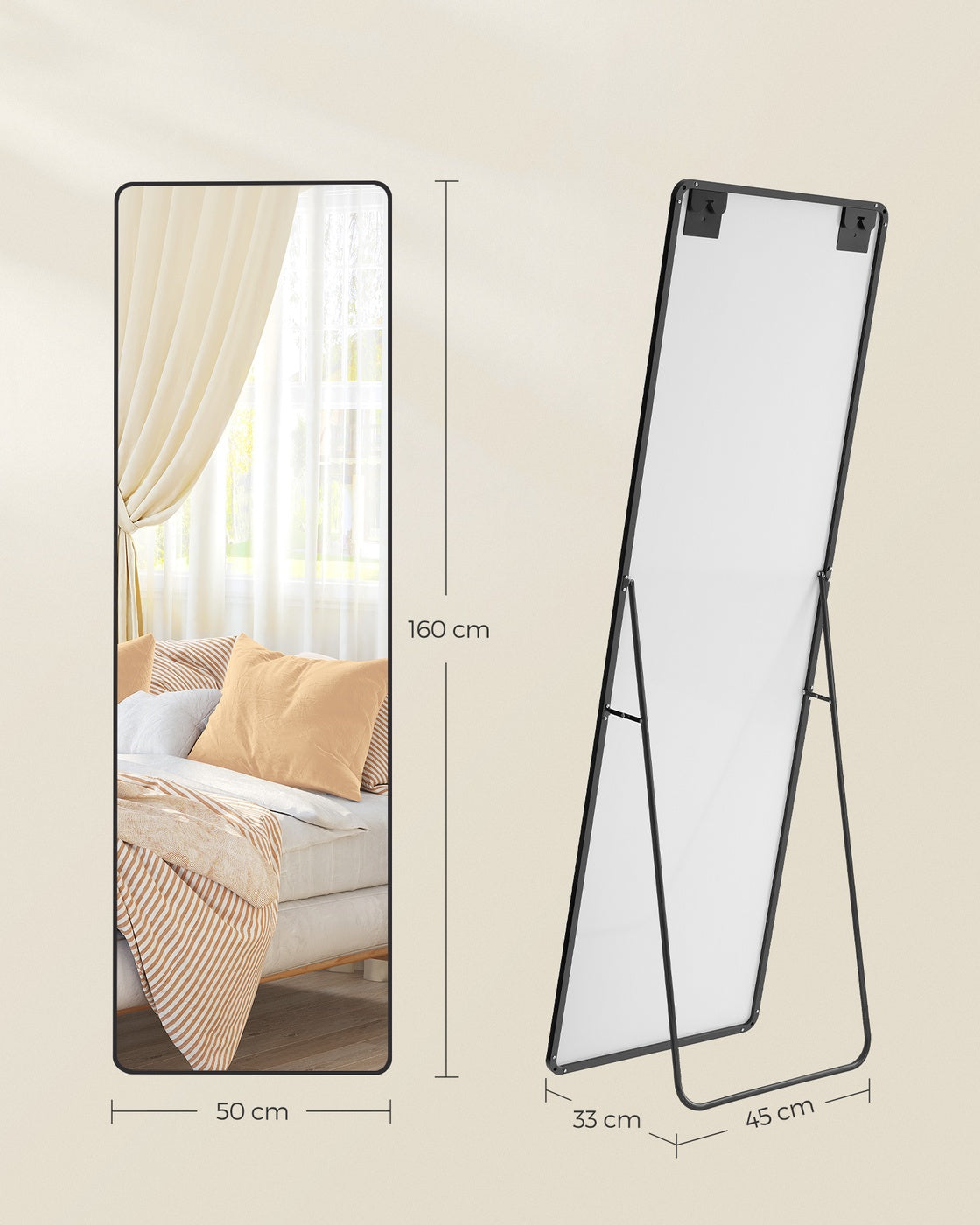 Staande Passpiegel met Rechthoekig Aluminium Frame