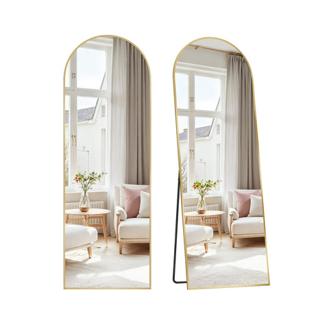 Staande Passpiegel met Gebogen Aluminium Frame en Gehard Glas