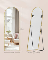 Staande Passpiegel met Gebogen Aluminium Frame en Gehard Glas
