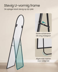 Staande Passpiegel met Gebogen Aluminium Frame en Gehard Glas