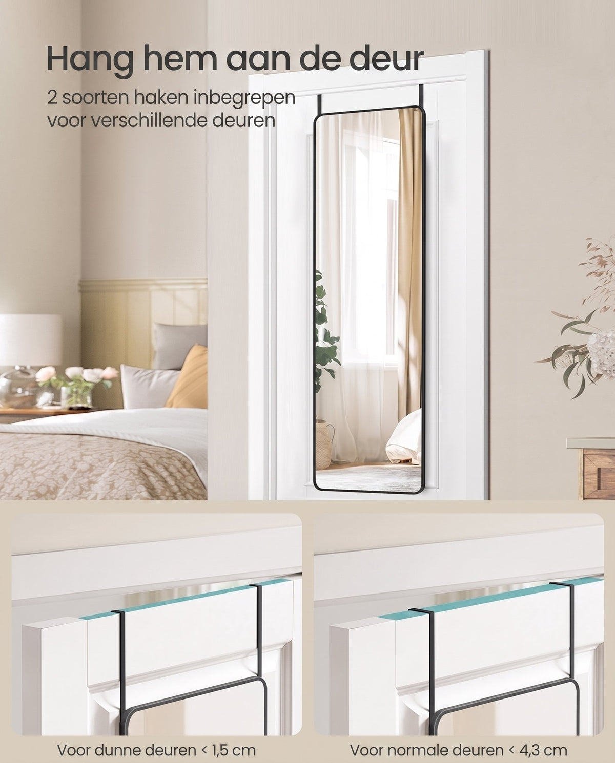 Passpiegel met Aluminium Frame voor Wand of Deur, 120 x 40 cm