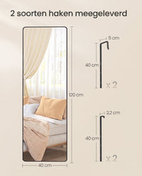 Passpiegel met Aluminium Frame voor Wand of Deur, 120 x 40 cm