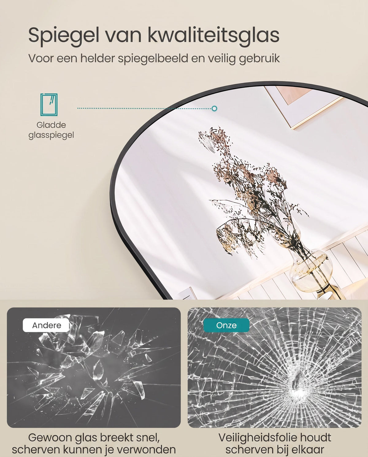 Passpiegel met Gebogen Aluminium Frame voor Wand of Deur, 120 x 40 cm