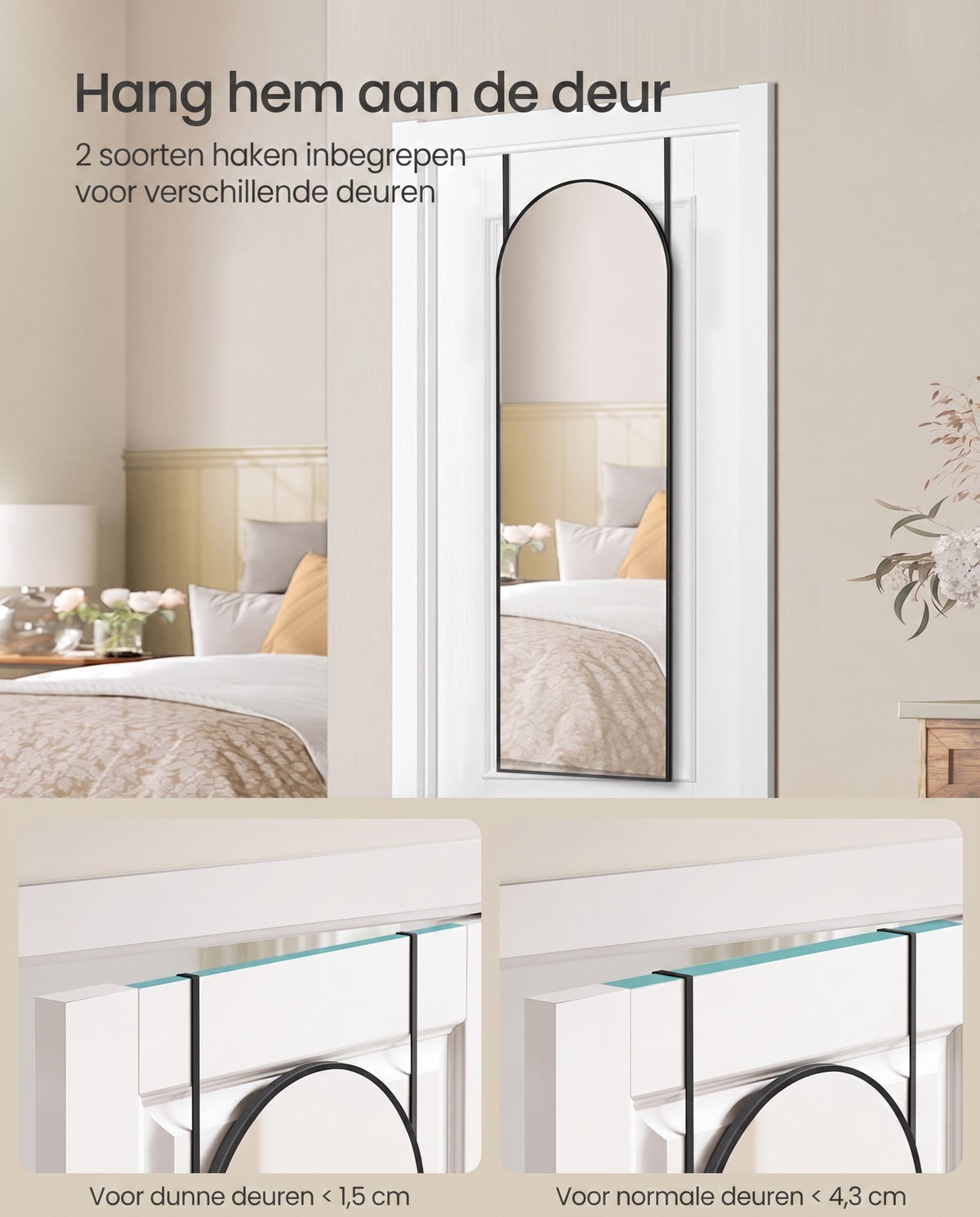 Passpiegel met Gebogen Aluminium Frame voor Wand of Deur, 120 x 40 cm