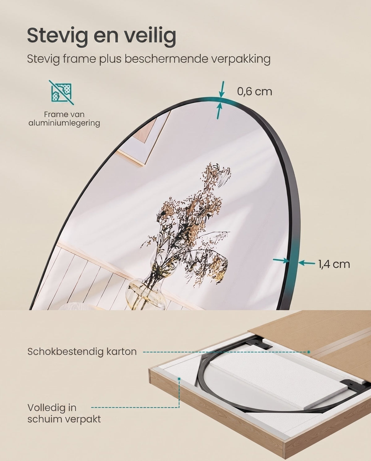 Passpiegel met Gebogen Aluminium Frame voor Wand of Deur, 120 x 40 cm