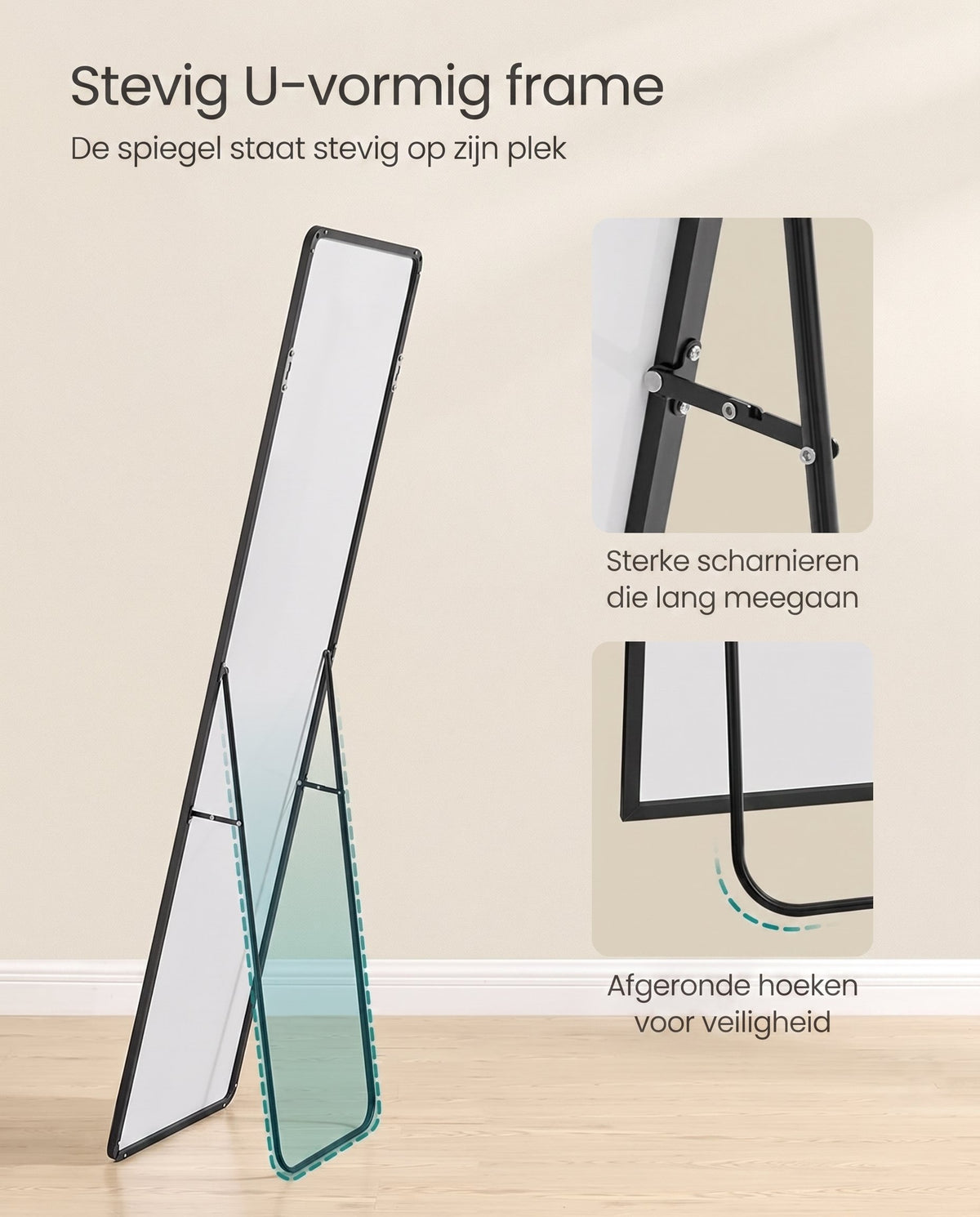 Staande Passpiegel met Rechthoekig Aluminium Frame