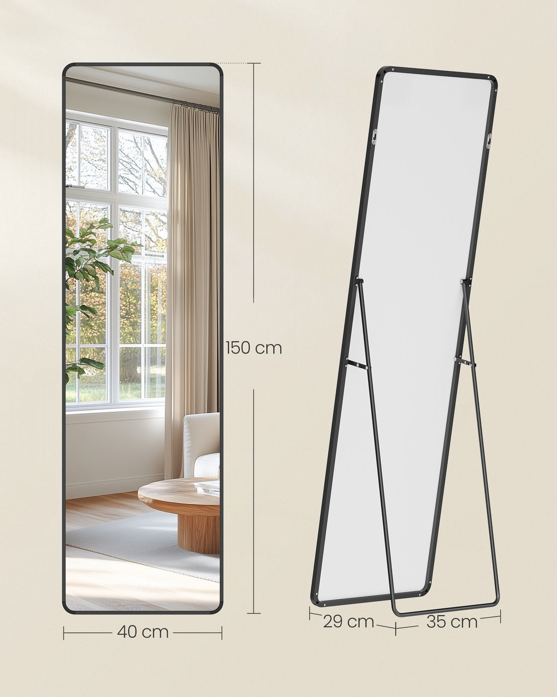 Staande Passpiegel met Rechthoekig Aluminium Frame
