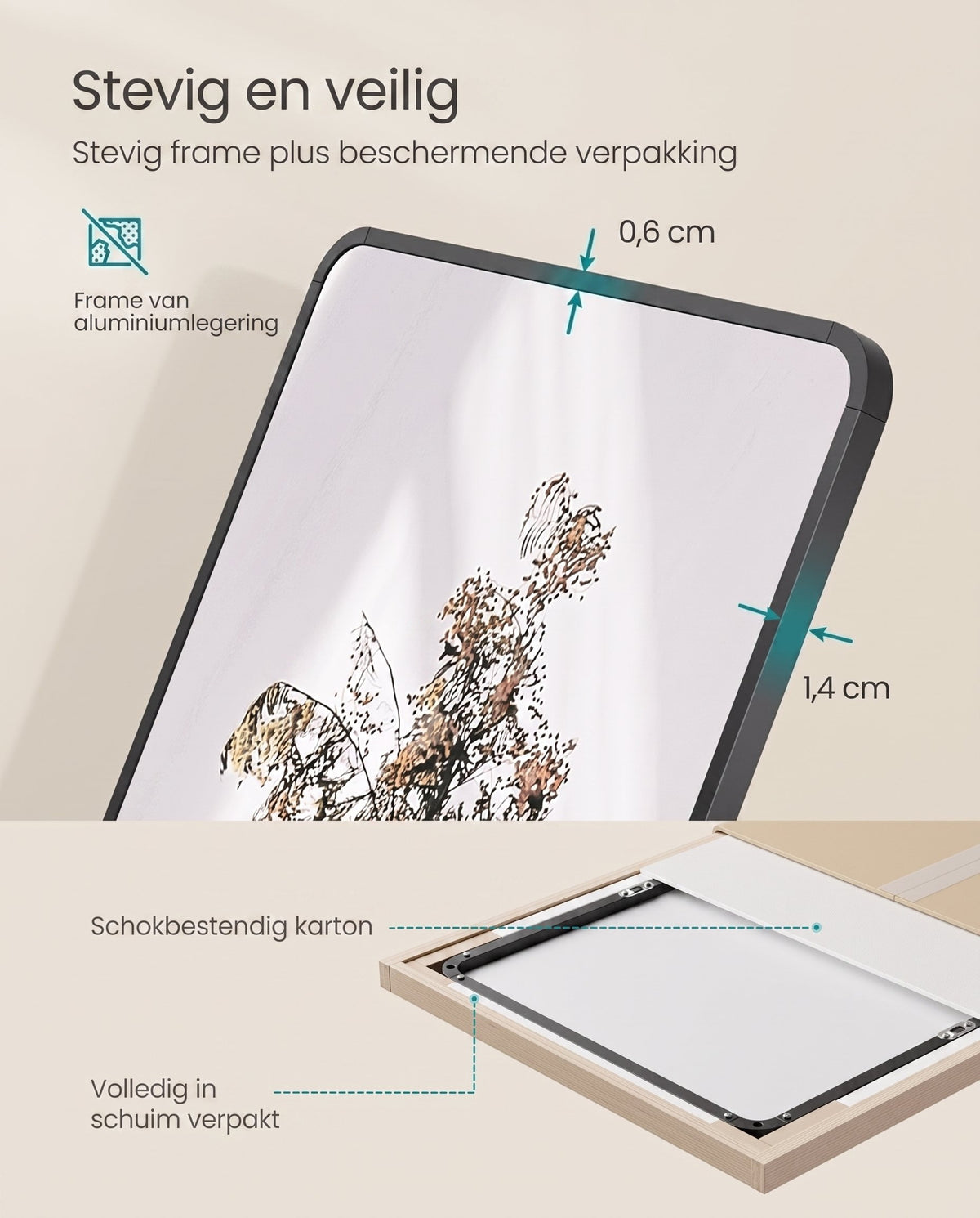 Staande Passpiegel met Rechthoekig Aluminium Frame