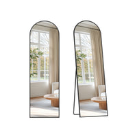 Staande Passpiegel met Gebogen Aluminium Frame en Gehard Glas