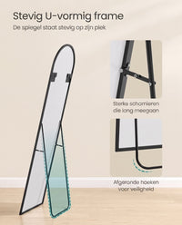 Staande Passpiegel met Gebogen Aluminium Frame en Gehard Glas