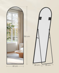 Staande Passpiegel met Gebogen Aluminium Frame en Gehard Glas