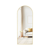 Staande Passpiegel met Gebogen Aluminium Frame en Gehard Glas