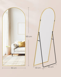 Staande Passpiegel met Gebogen Aluminium Frame en Gehard Glas
