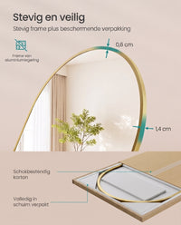 Staande Passpiegel met Gebogen Aluminium Frame en Gehard Glas