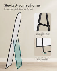Staande Passpiegel met Gebogen Aluminium Frame en Gehard Glas