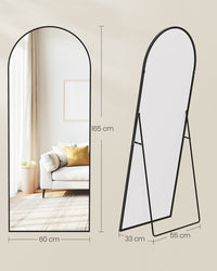 Staande Passpiegel met Gebogen Aluminium Frame en Gehard Glas