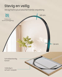 Staande Passpiegel met Gebogen Aluminium Frame en Gehard Glas