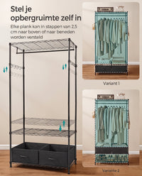 Open Kledingrek met 2 Lades, 2 Planken en 8 Haken, 40 x 90 x 180 cm