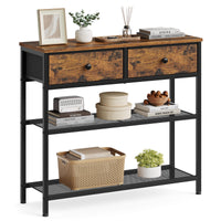 Consoletafel met 2 Stoffen Lades en 2 Roosterschappen, Vintagebruin
