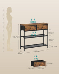 Consoletafel met 2 Stoffen Lades en 2 Roosterschappen, Vintagebruin