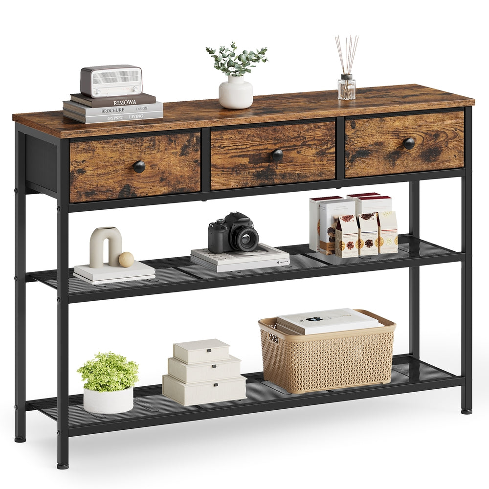 Consoletafel met 3 Stoffen Lades en 2 Roosterplanken, 98,8 cm