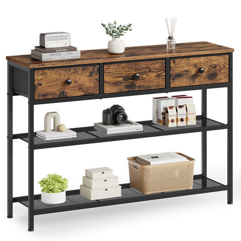 Consoletafel met 3 Stoffen Lades en 2 Roosterplanken, 98,8 cm