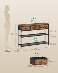 Consoletafel met 3 Stoffen Lades en 2 Roosterplanken, 98,8 cm