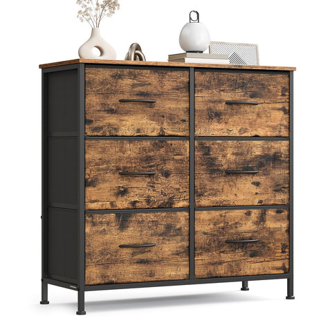 Ladekast met 6 Stoffen Lades in Industriële Stijl, 30 x 76,7 x 73,7 cm