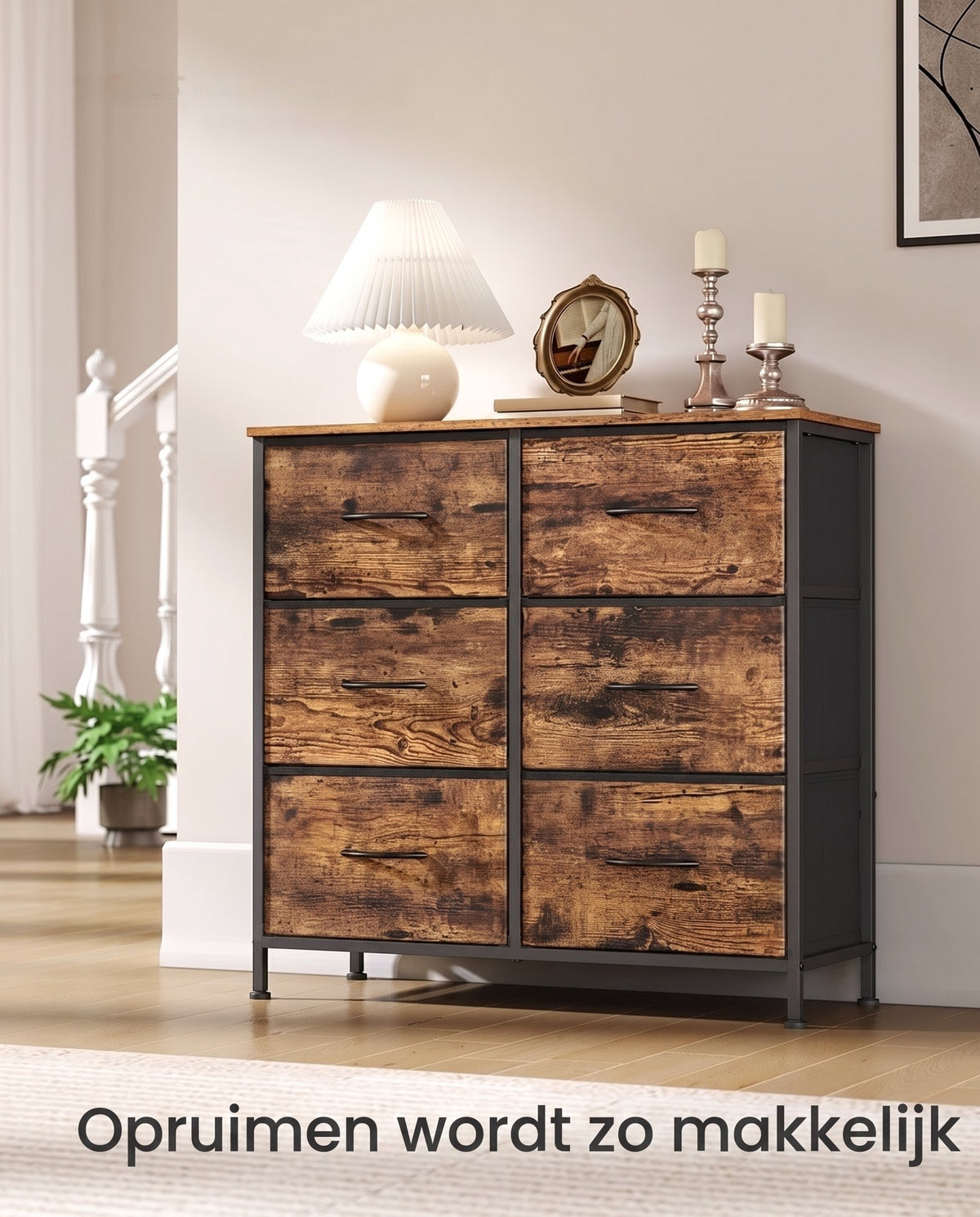 Ladekast met 6 Stoffen Lades in Industriële Stijl, 30 x 76,7 x 73,7 cm