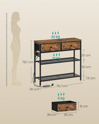Consoletafel met 3 Stoffen Lades en 2 Roosterplanken, 76,7 cm Vintagebruin