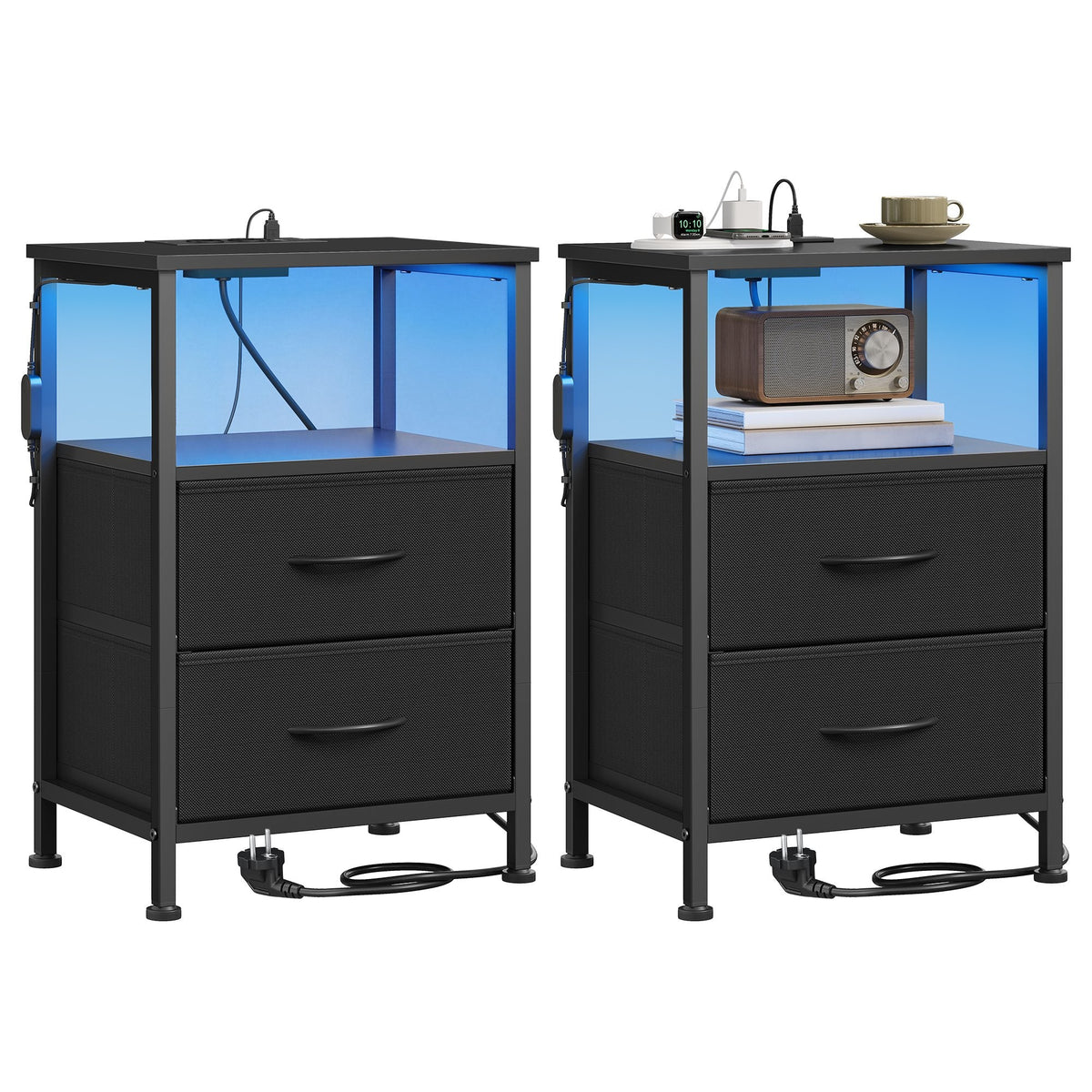Nachtkastjes Set van 2 met Stopcontact en LED-verlichting