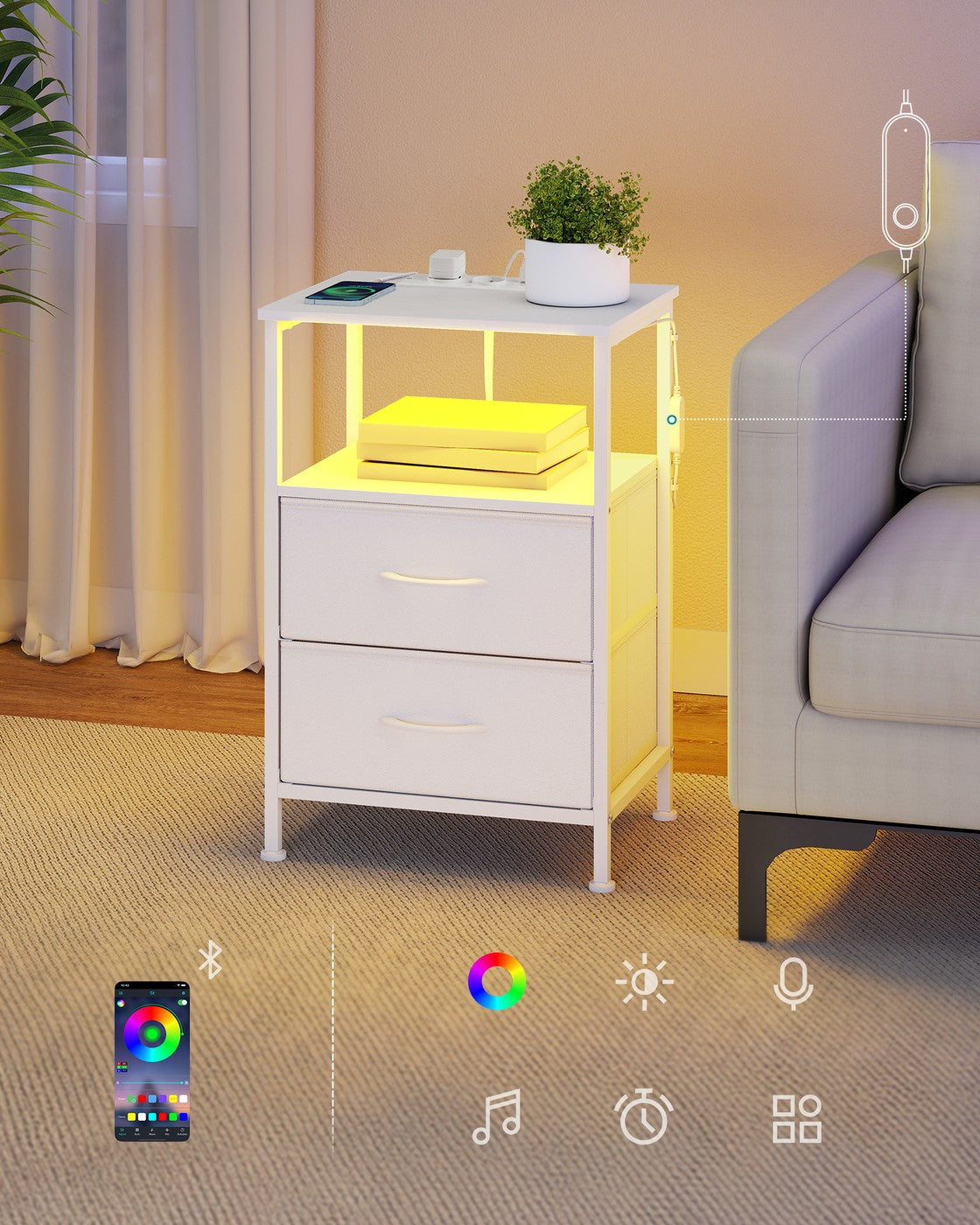 Nachtkastjes Set van 2 met Stopcontact en LED-verlichting