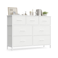 Ladekast met 7 Stoffen Lades en Stalen Frame, Sneeuwwit, 30 x 98,8 x 73,7 cm