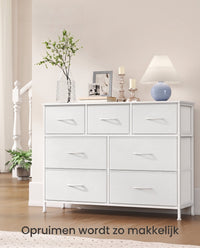 Ladekast met 7 Stoffen Lades en Stalen Frame, Sneeuwwit, 30 x 98,8 x 73,7 cm