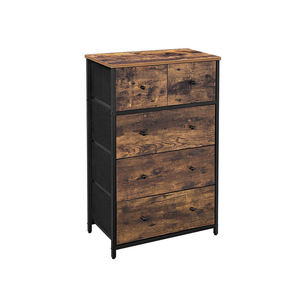 Ladekast met 5 Stoffen Lades en MDF-fronten, Vintagebruin, 56 x 30 x 93 cm