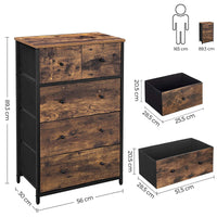 Ladekast met 5 Stoffen Lades en MDF-fronten, Vintagebruin, 56 x 30 x 93 cm