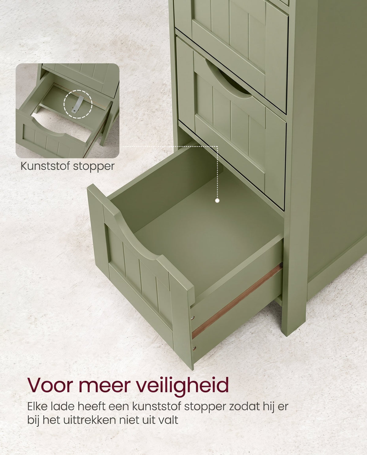 Smalle Badkamerkast met 4 Lades in Landelijke Stijl, 30 x 30 x 82 cm