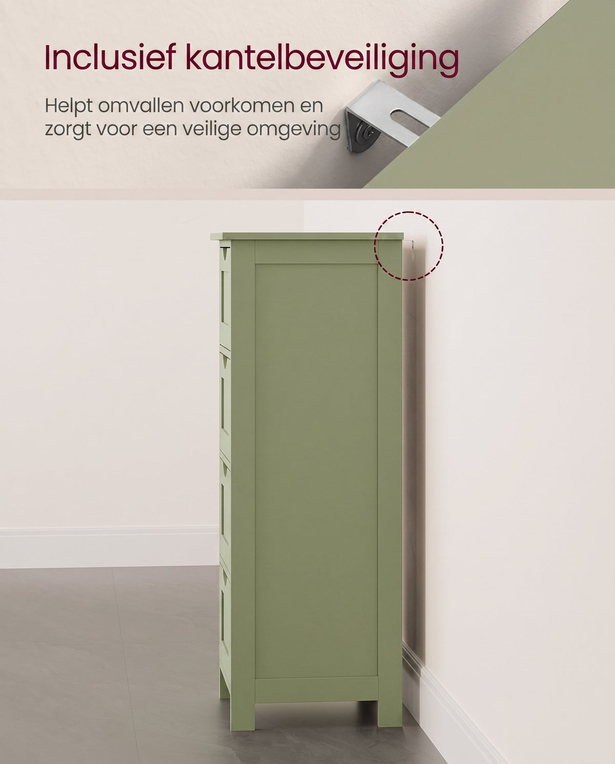 Smalle Badkamerkast met 4 Lades in Landelijke Stijl, 30 x 30 x 82 cm