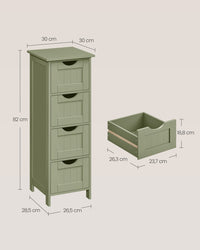 Smalle Badkamerkast met 4 Lades in Landelijke Stijl, 30 x 30 x 82 cm