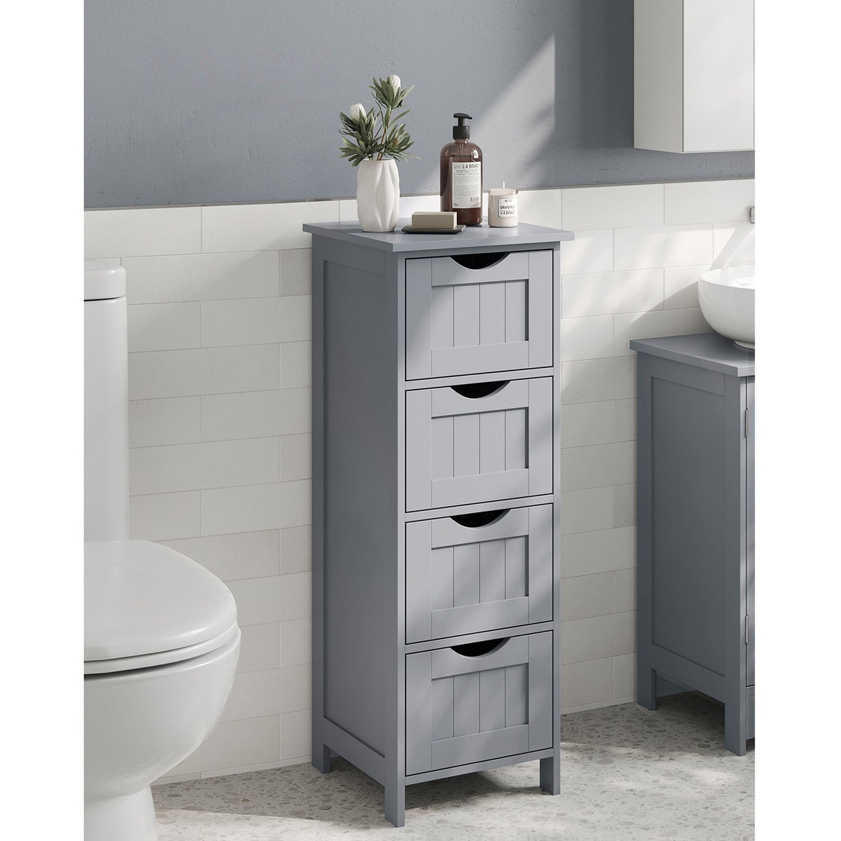 Smalle Badkamerkast met 4 Lades in Landelijke Stijl, 30 x 30 x 82 cm