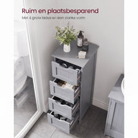 Smalle Badkamerkast met 4 Lades in Landelijke Stijl, 30 x 30 x 82 cm